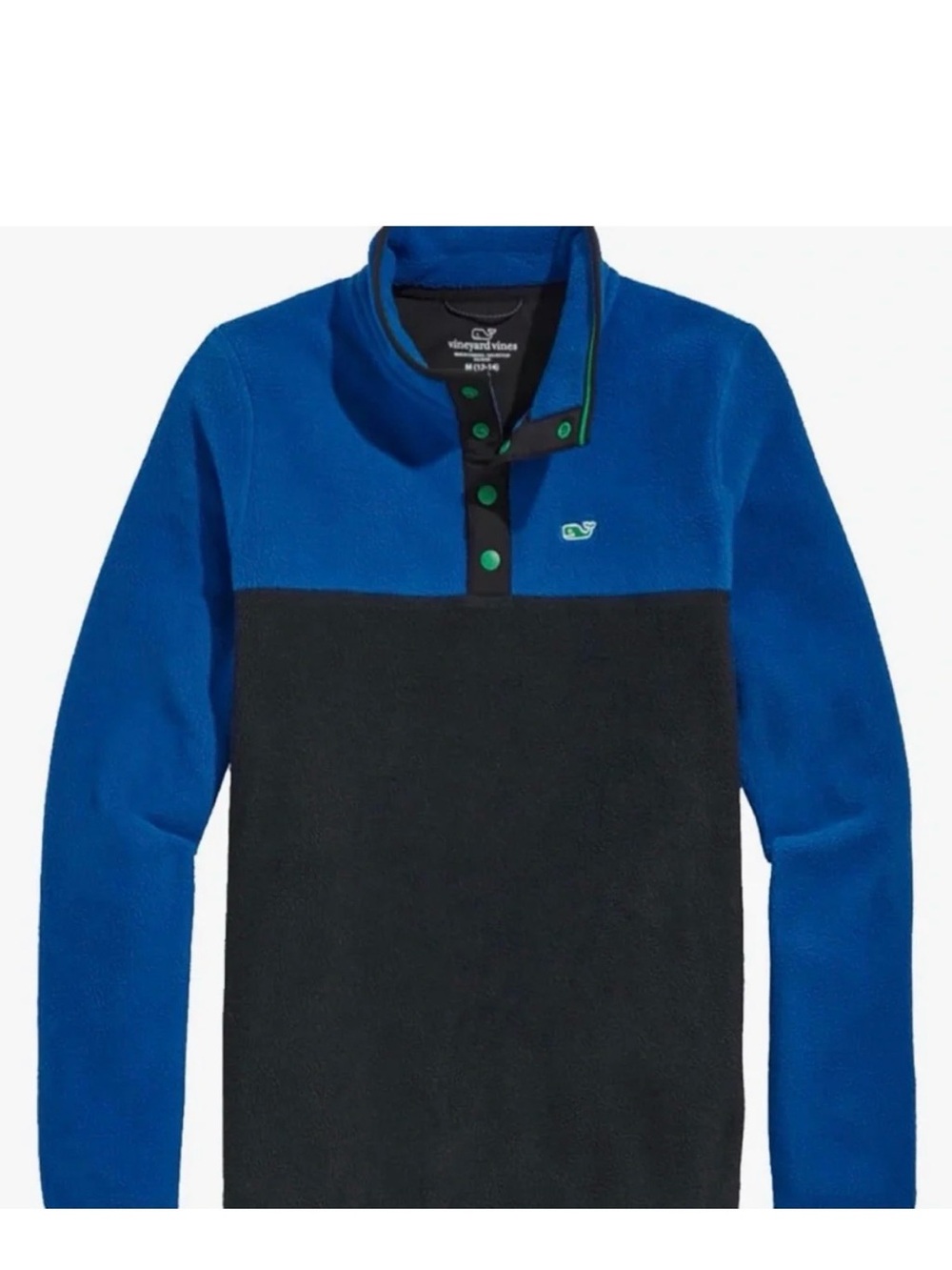 Vineyard Vines Blue & Black Colorblock Snap Fleece with Green Accents